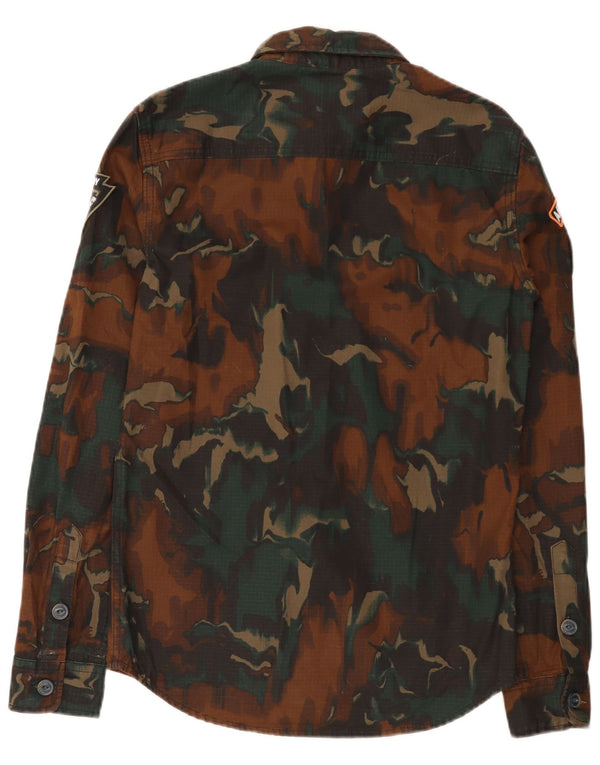 Camicia militare da uomo Classic Fit Superdry Small in cotone mimetico verde