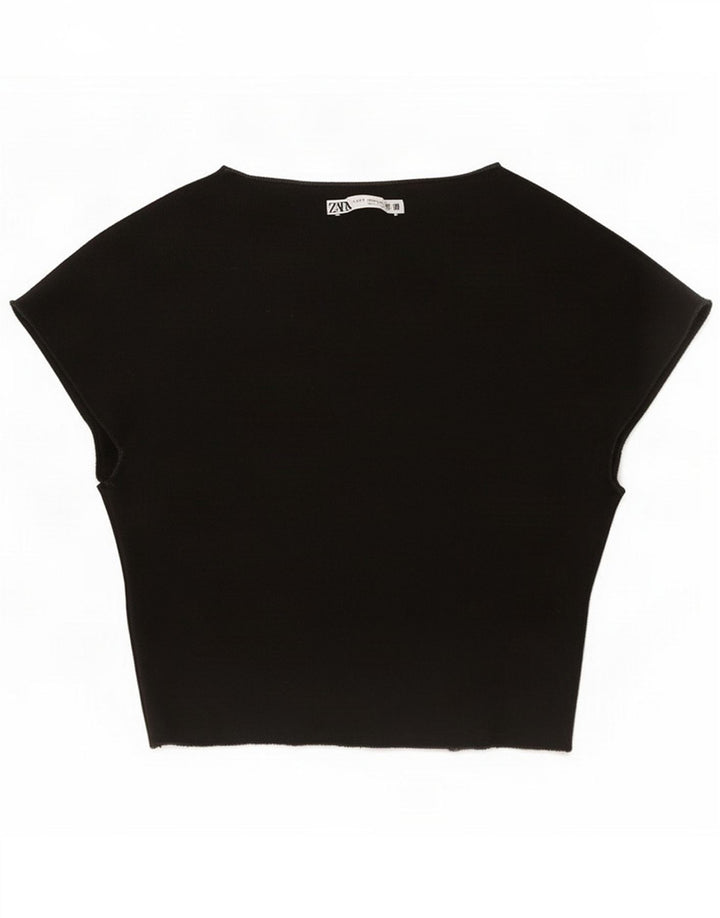 Zara Top corto da donna UK 10 Small Nero