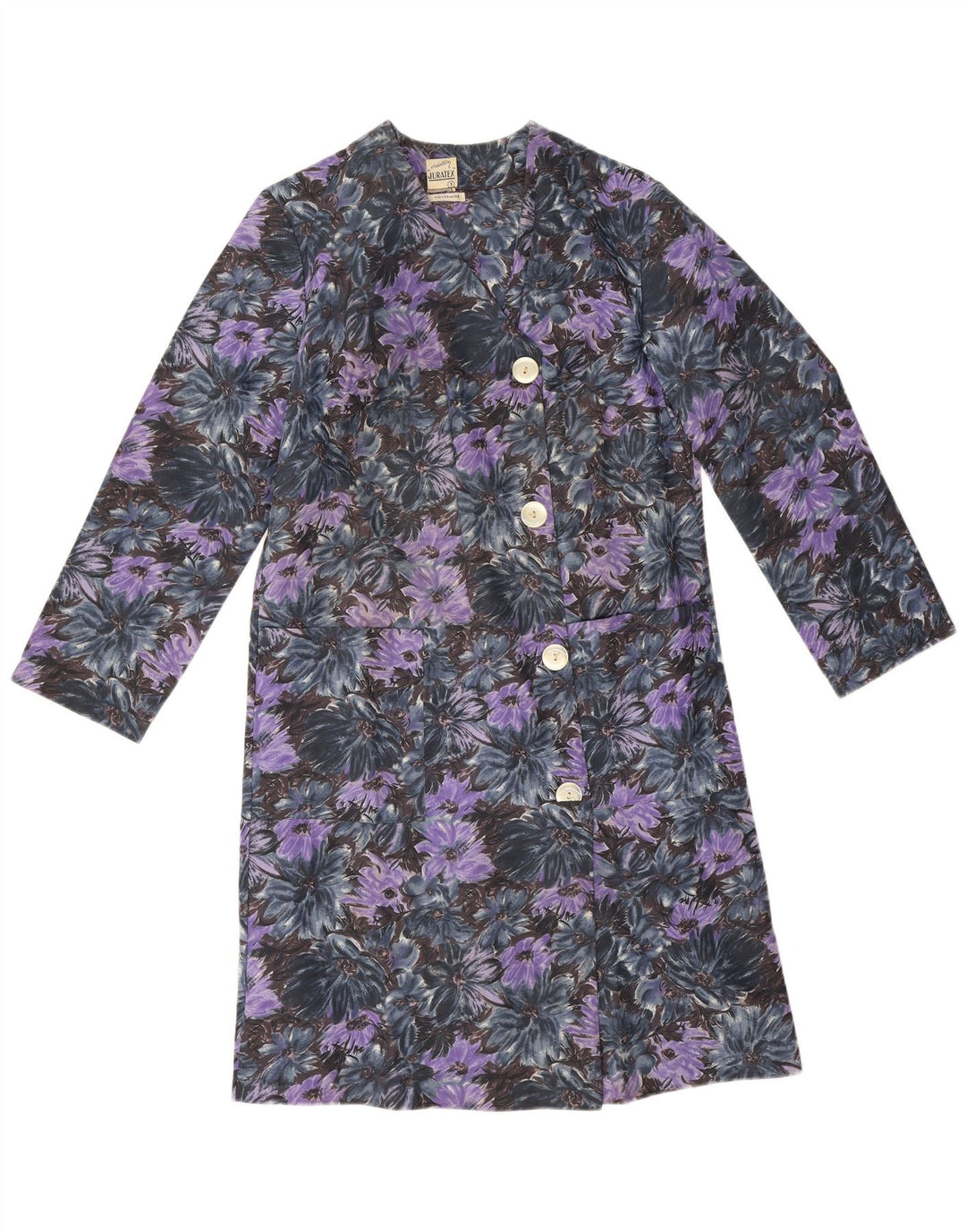 Soprabito da donna vintage UK 14 poliammide floreale viola medio