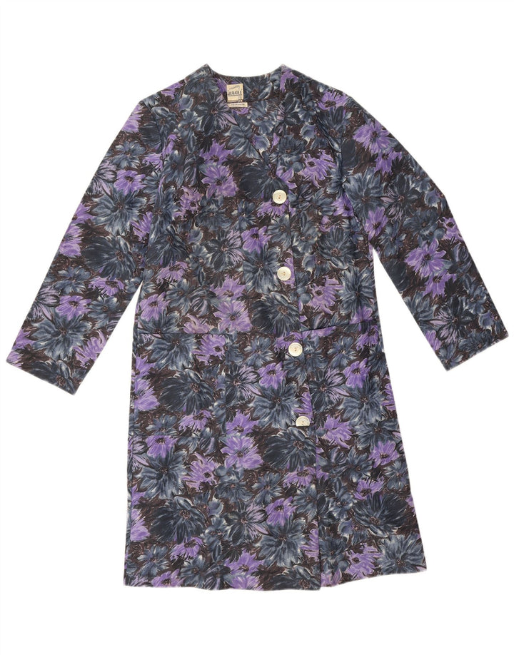 Soprabito da donna vintage UK 14 poliammide floreale viola medio