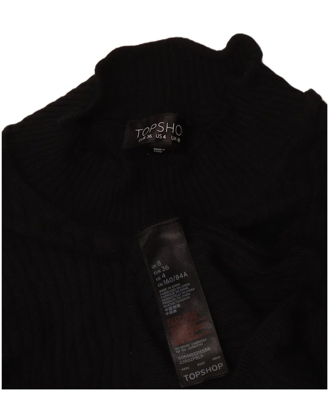 Topshop Maglione da donna con collo alto e collo alto UK 8 piccolo in viscosa nera