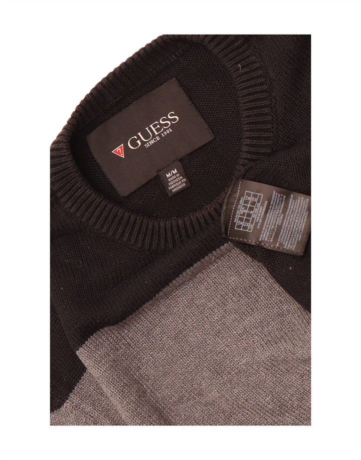 Maglione da uomo girocollo Guess in cotone color block medio nero