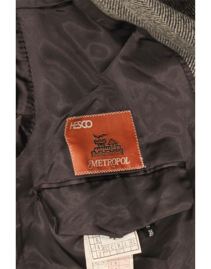 Soprabito vintage da uomo IT 48 in lana a spina di pesce grigio medio