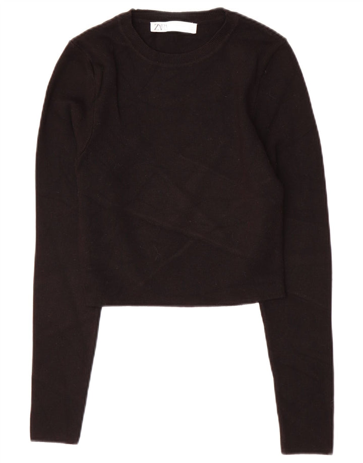 Top corto da donna Zara a maniche lunghe UK 14 grande nero