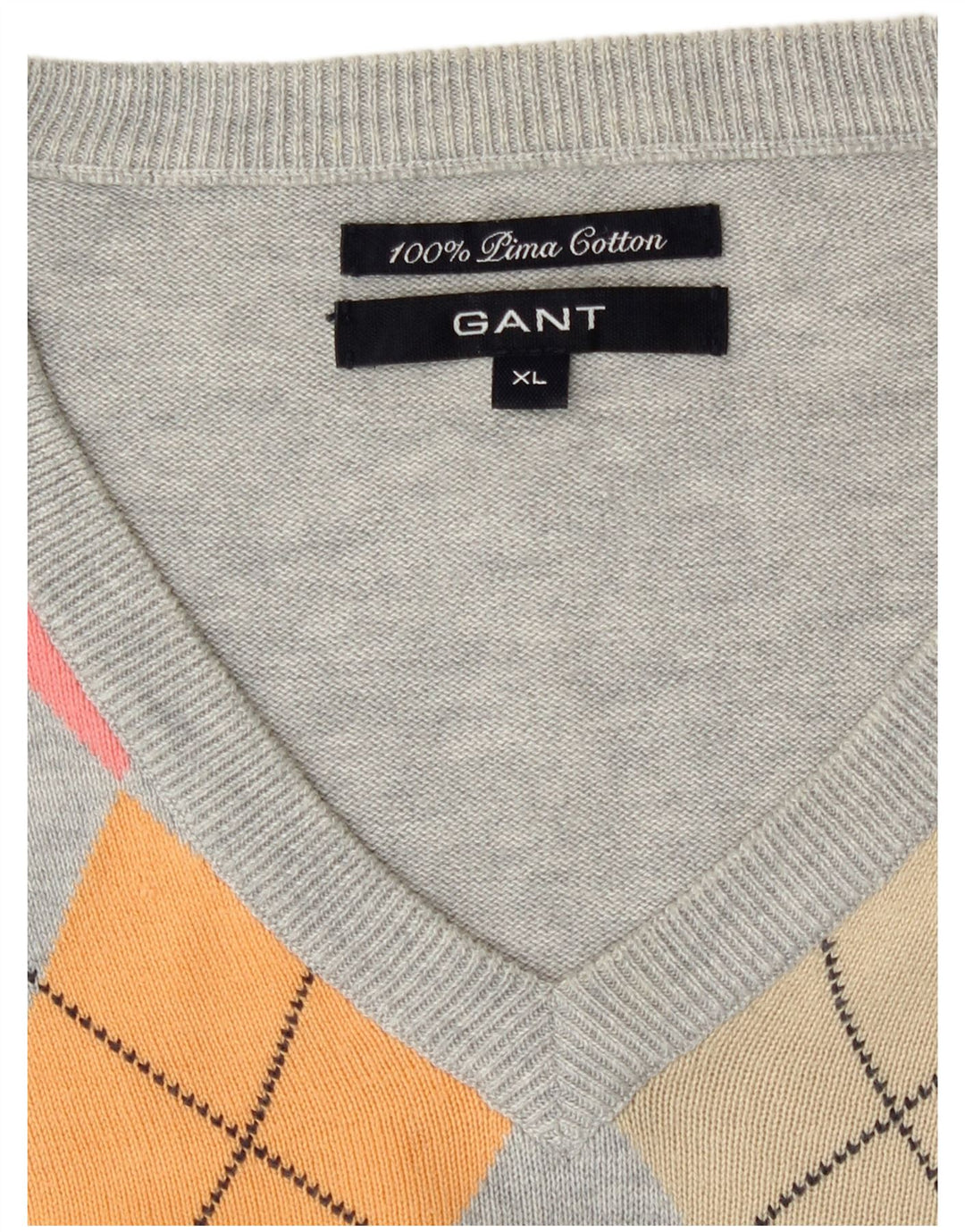 Gant Maglione da uomo con scollo a V XL Grigio Argyle/Cotone diamante