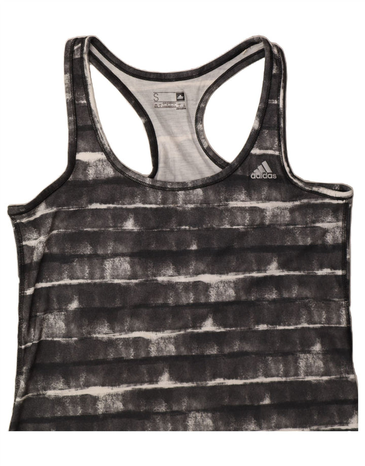 ADIDAS Womens Vest Top UK 8/10 Small Grey Striped Polyester Vintage Adidas and Second-Hand Adidas from Messina Hembry 