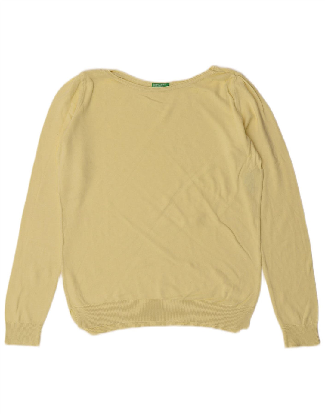 Maglione da donna con scollo a barca Benetton UK 12 classico in cotone giallo medio