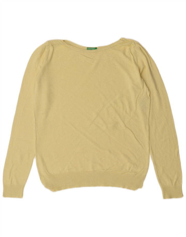 Maglione da donna con scollo a barca Benetton UK 12 classico in cotone giallo medio