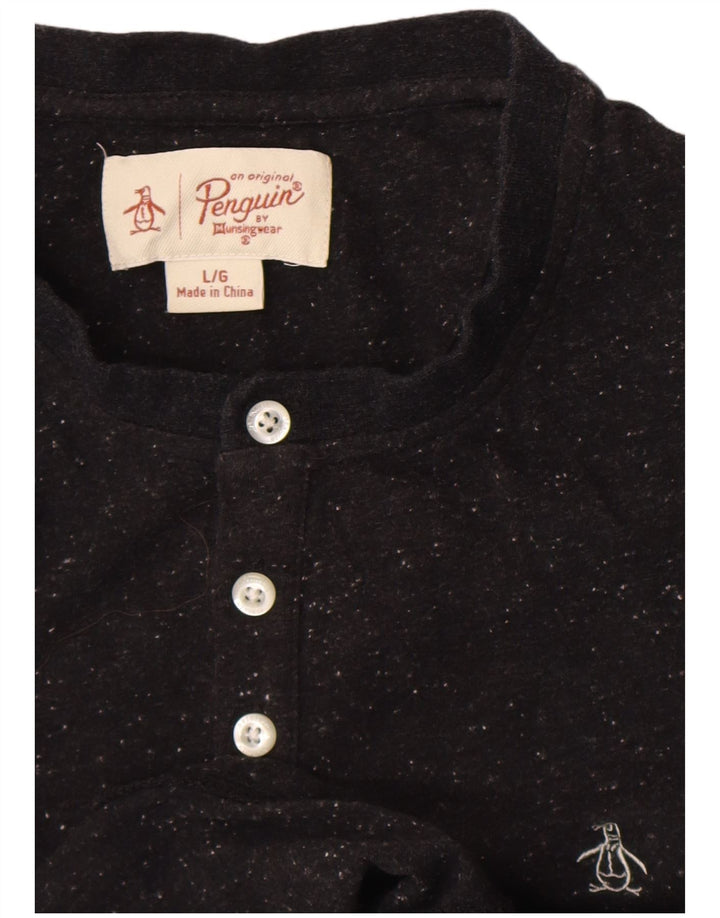 Penguin Maglia da uomo a maniche lunghe grande nera chiazzata