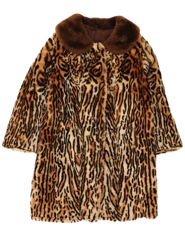 Cappotto vintage da donna in pelliccia sintetica UK 16 grande stampa animalier marrone