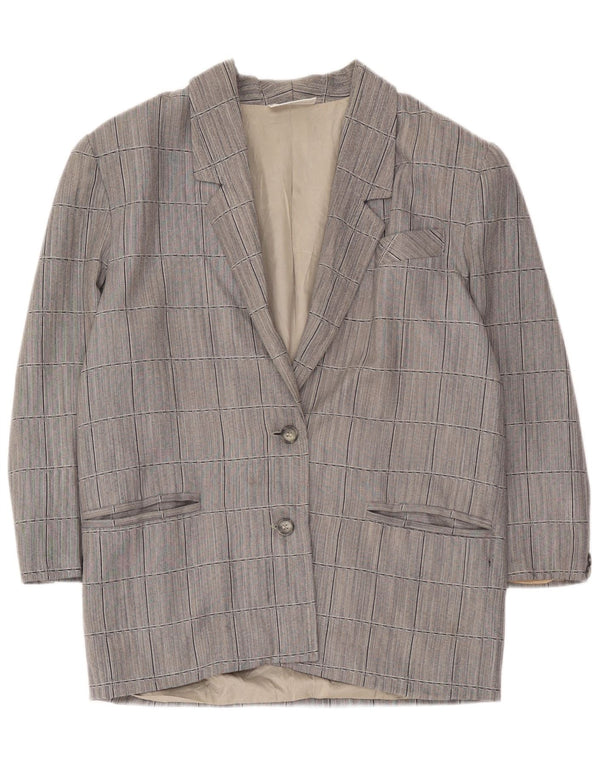 Giacca blazer vintage da donna con maniche a 3/4 e 2 bottoni UK 14 a quadri grigio medio