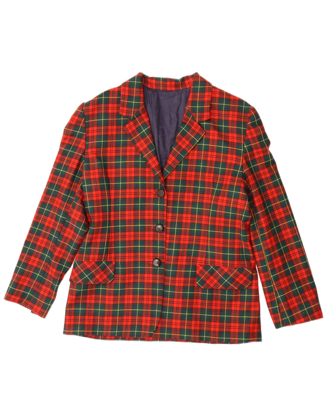 Giacca blazer vintage da donna a 3 bottoni IT 46 grande lana vergine a quadri rossi