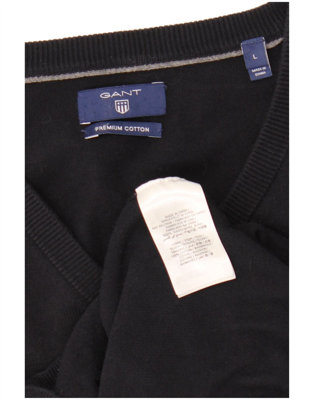 Gant Maglione da uomo con scollo a V grande in cotone blu navy