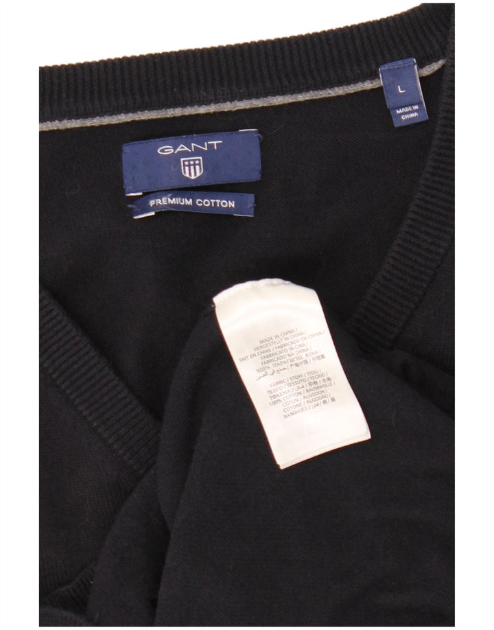 Gant Maglione da uomo con scollo a V grande in cotone blu navy