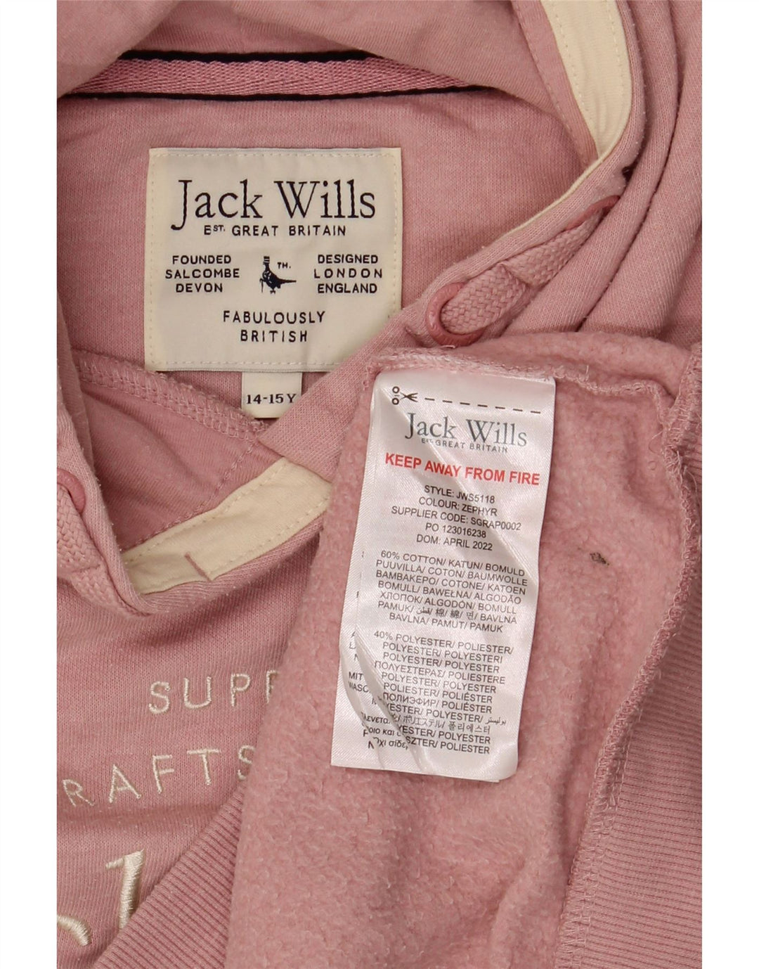 JACK WILLS Maglione con cappuccio grafico per ragazze 14-15 anni in cotone rosa