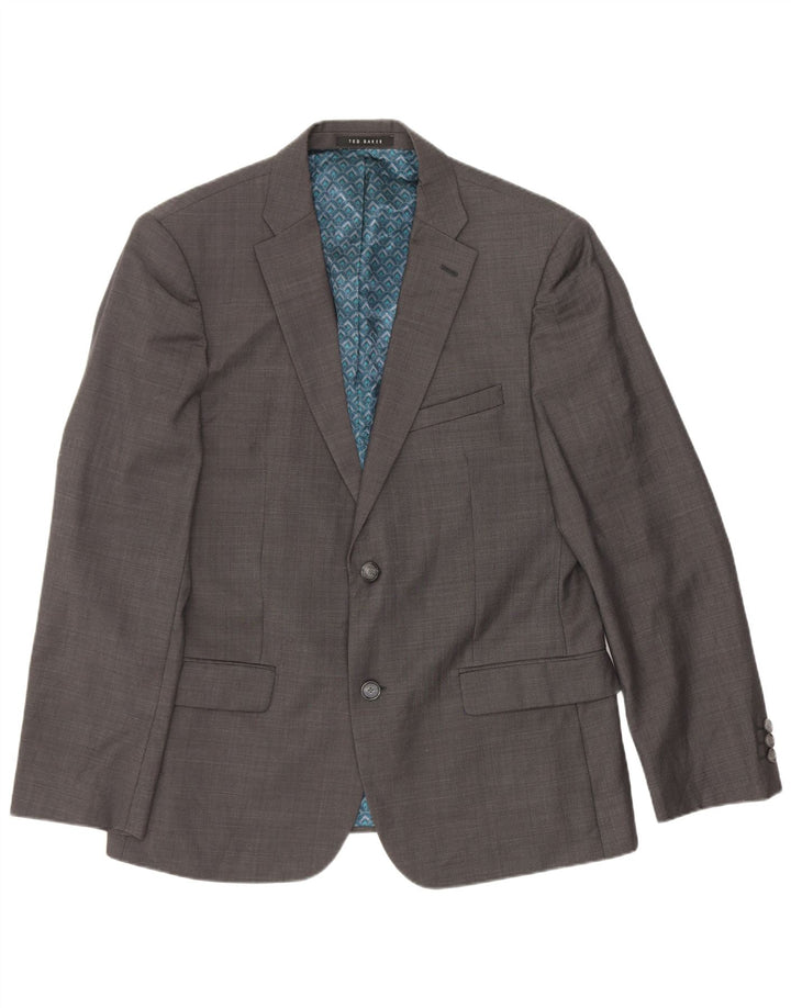 Giacca blazer corta da uomo a 2 bottoni Ted Baker UK 40 grande lana grigia