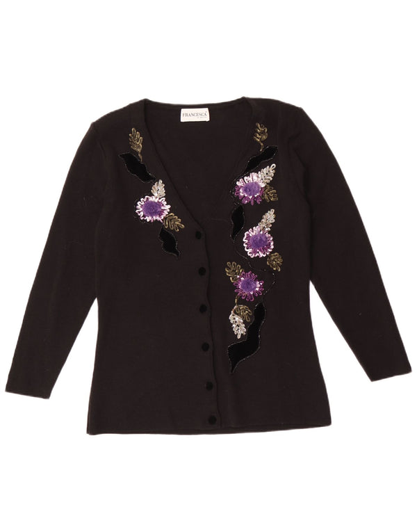 Francesca Womens By Sottini Cardigan Maglione UK 14 Grande Lana Floreale Nera