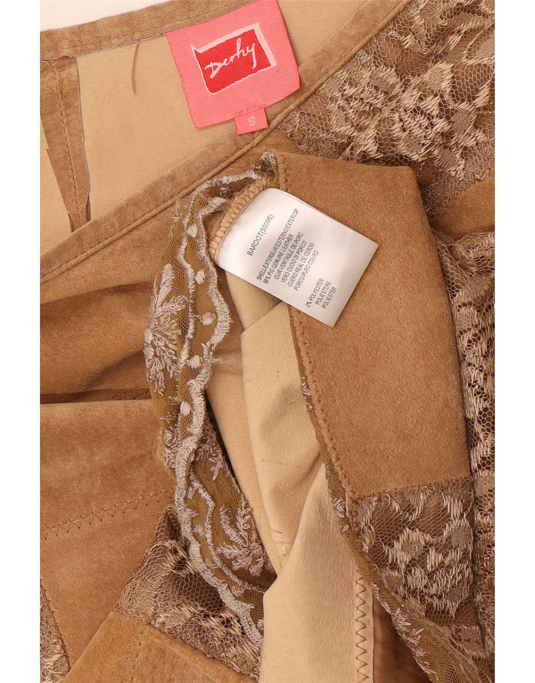 Gonna Derby da donna in pelle scamosciata piccola W28 in pelle patchwork beige
