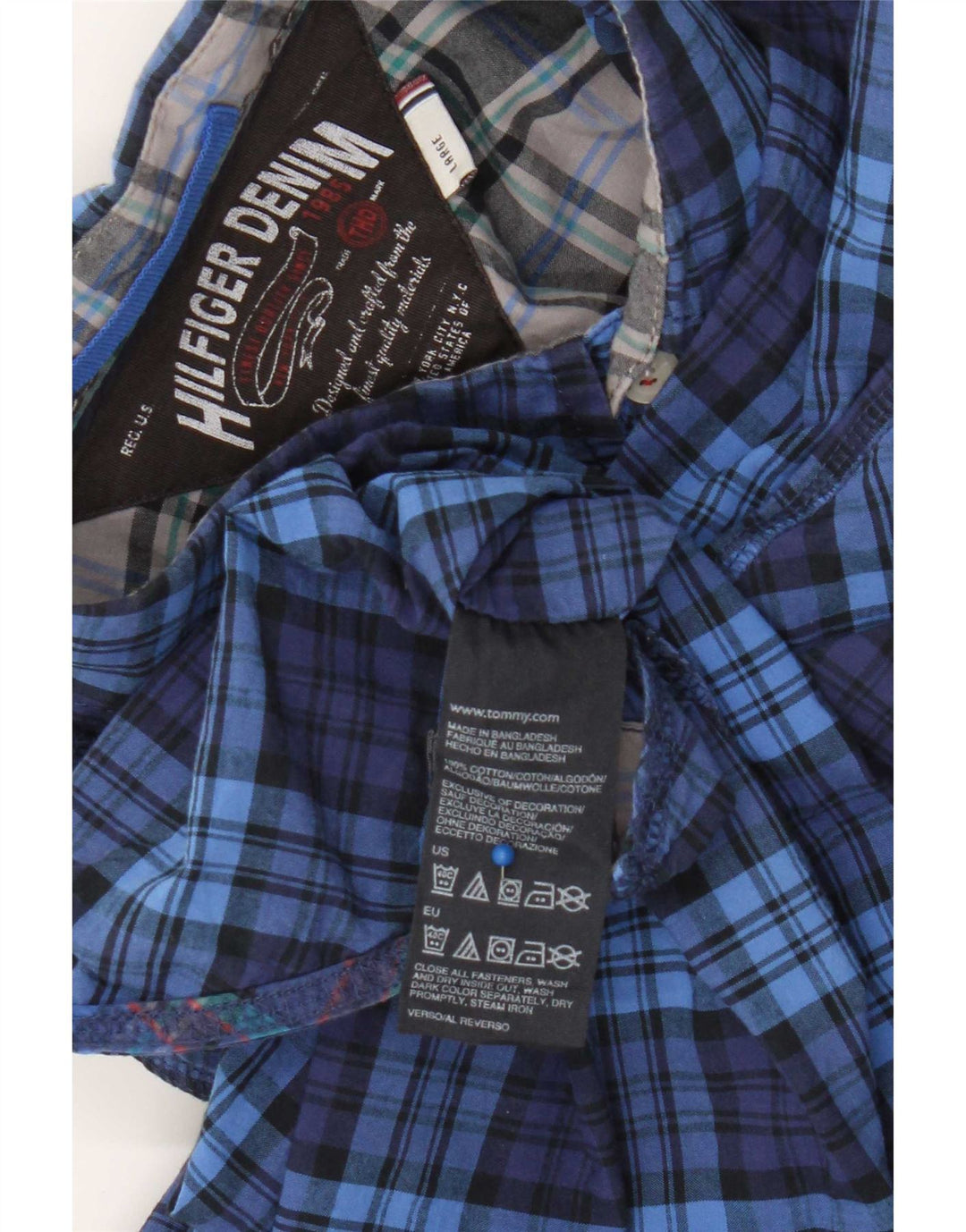 Camicia da uomo Tommy Hilfiger a quadri grandi in cotone blu