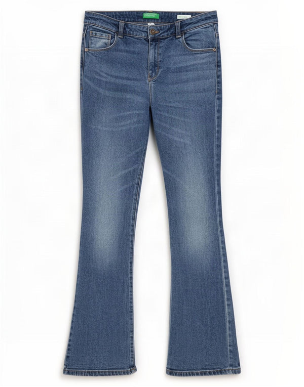 Jeans svasati Bonnie per ragazze Benetton 13-14 anni 3XL W28 L79 cotone blu