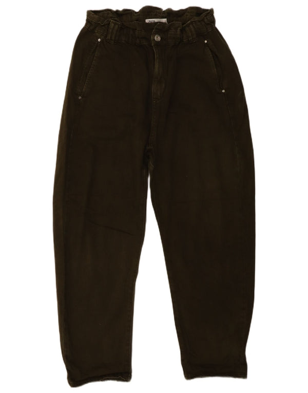 Jeans corti a vita alta da donna Zara, vestibilità ampia, taglia EU 40 media W30 L25 kaki