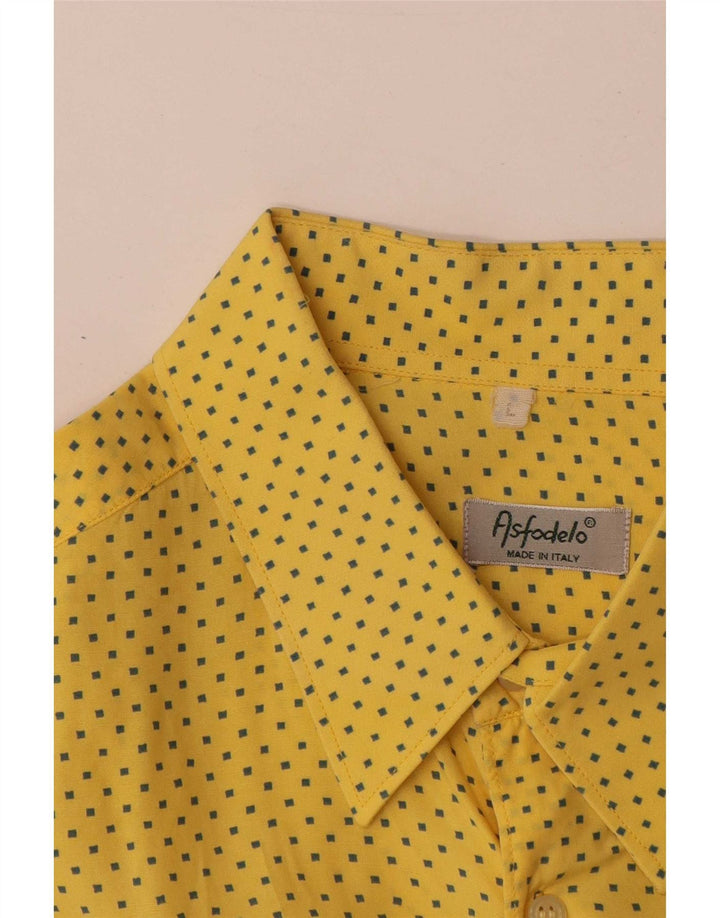 Camicia vintage da uomo a maniche corte in viscosa maculata gialla grande
