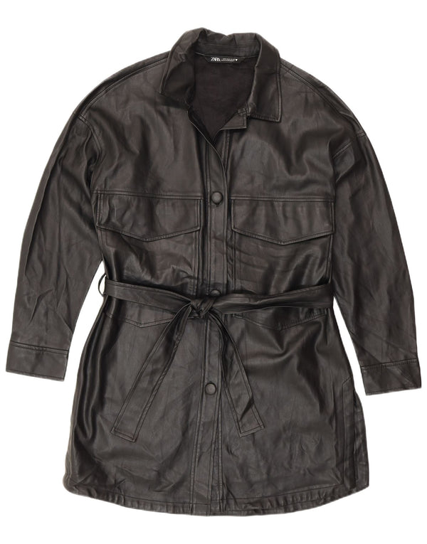 Cappotto Zara da donna in ecopelle UK 10 piccolo poliuretano nero moderno