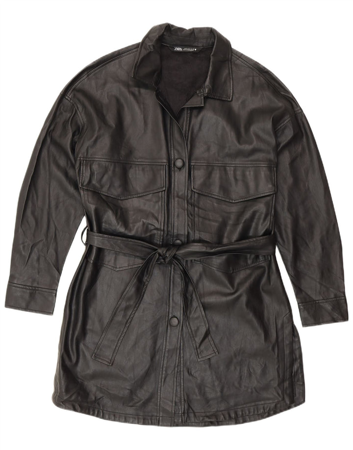 Cappotto Zara da donna in ecopelle UK 10 piccolo poliuretano nero moderno