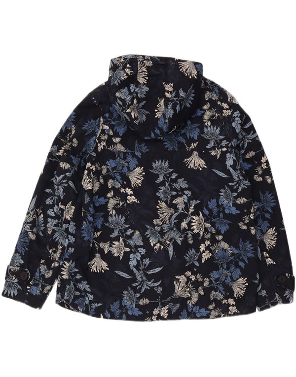 Giacca antipioggia con cappuccio da donna Joules UK 16 grande cotone floreale blu navy