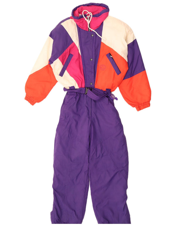 Tuta da sci vintage da donna UK 10 Small Purple Colourblock
