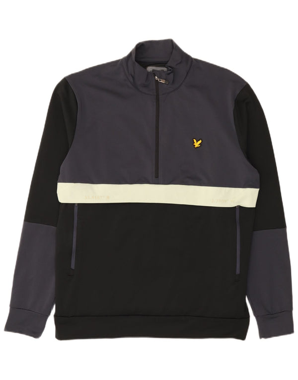 Lyle & Scott Felpa da uomo con collo con zip, maglione grande, colore nero