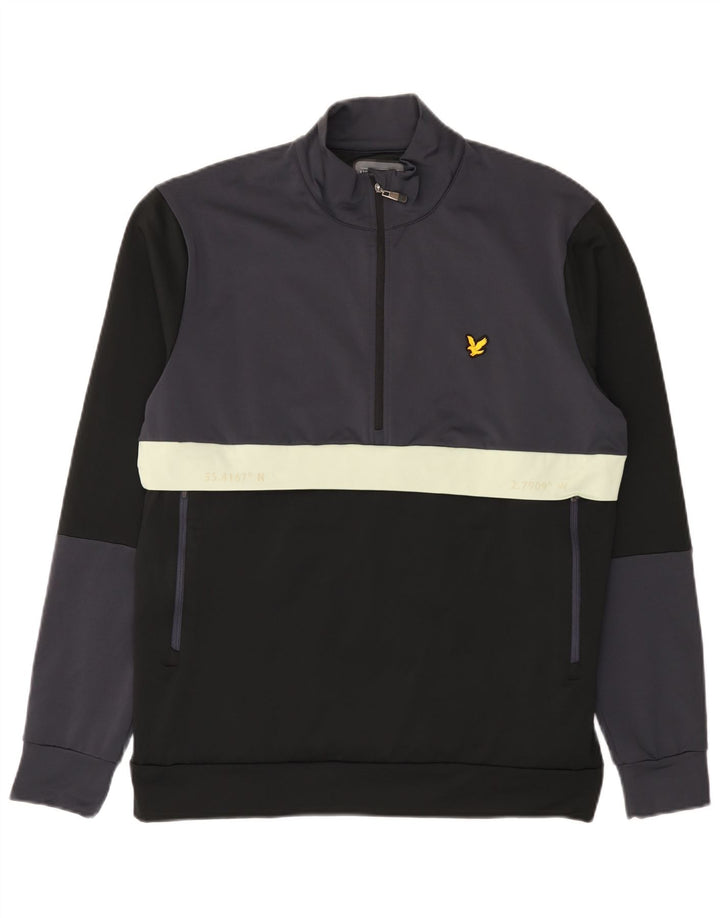 Lyle & Scott Felpa da uomo con collo con zip, maglione grande, colore nero