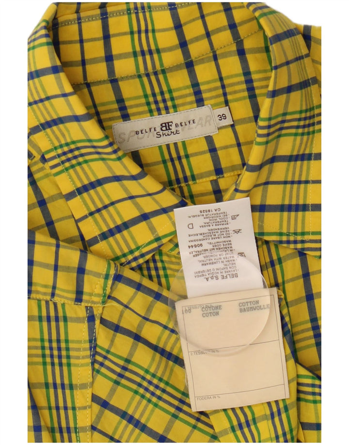 BELFE & BELFE Camicia a maniche corte da uomo taglia 39 cotone medio a quadri giallo