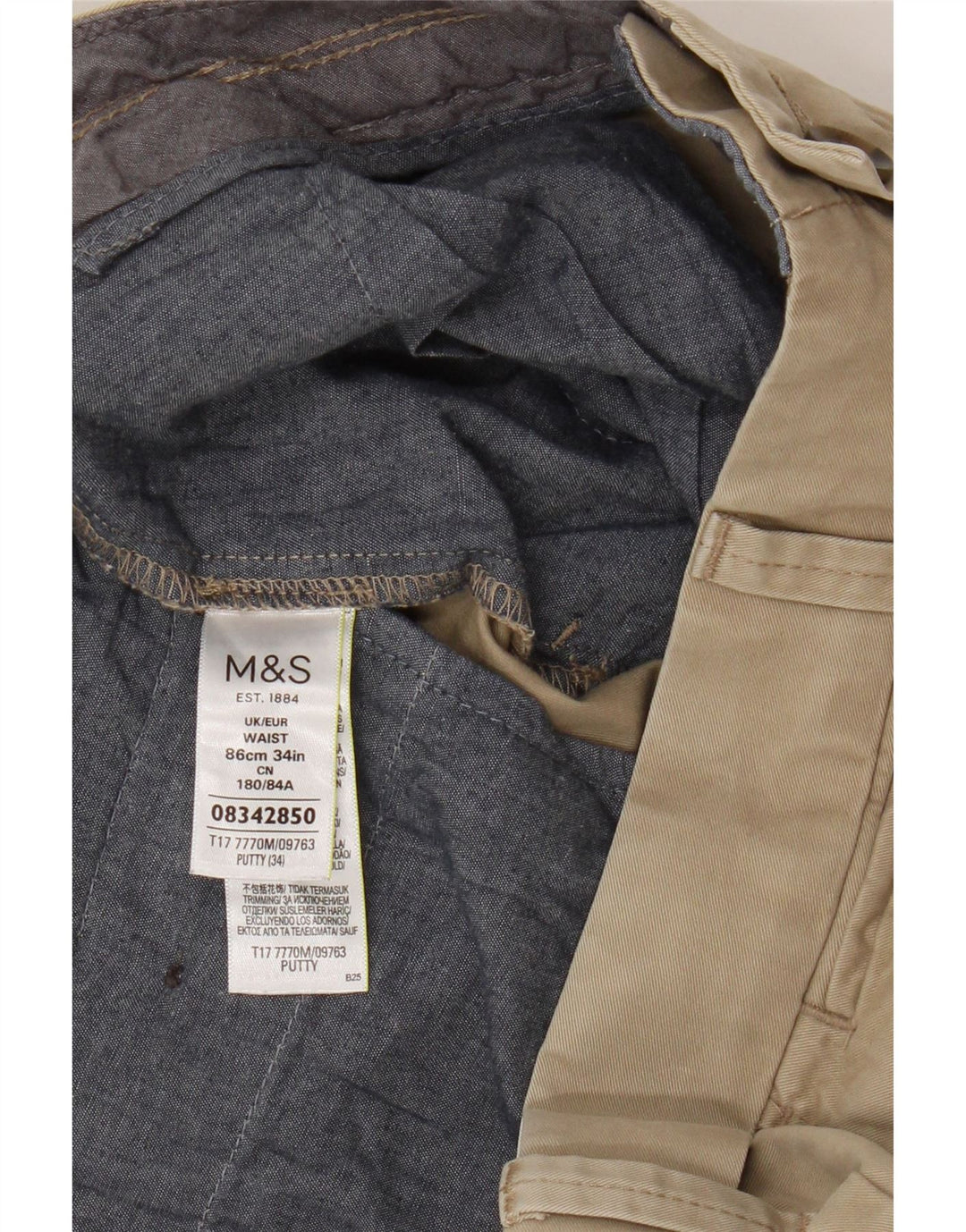 Pantaloncini chino da uomo Marks & Spencer W34 grandi in cotone beige