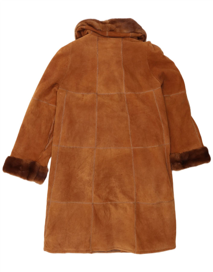 Cappotto in shearling vintage da donna IT 46 grande in pelle marrone