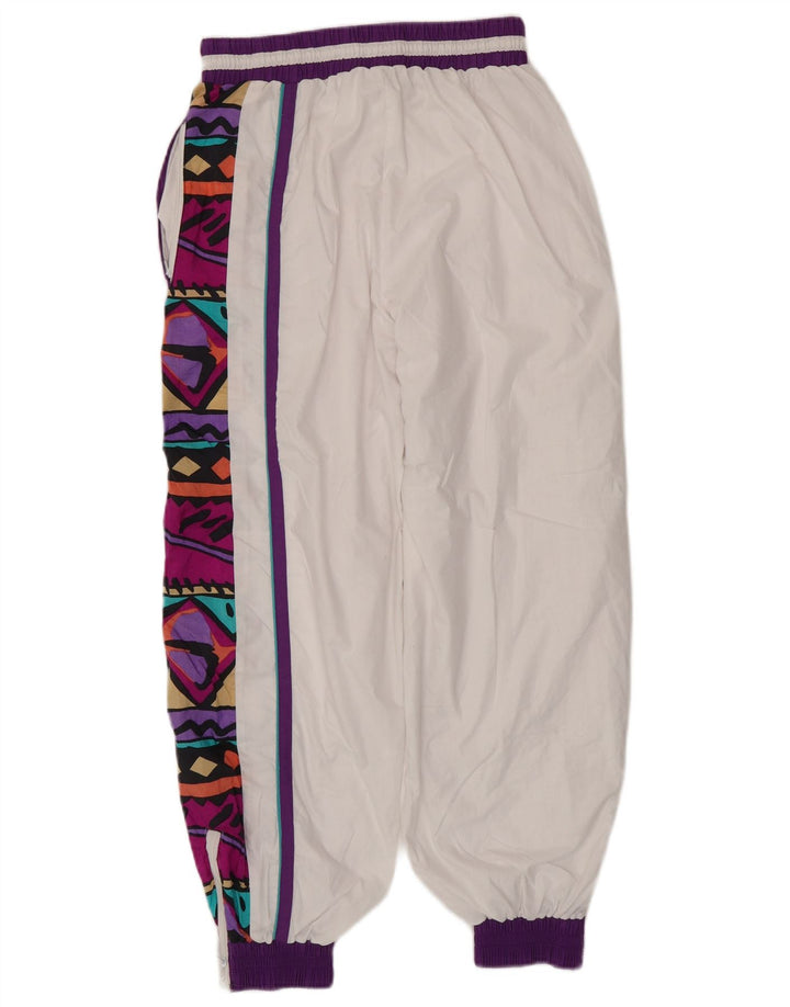 Pantaloni da tuta da donna vintage da jogging UK 8 piccoli bianchi geometrici