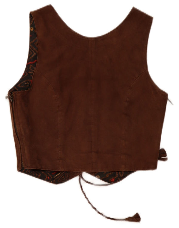 Top corsetto in pelle da donna VINTAGE IT 36 XS Pelle marrone