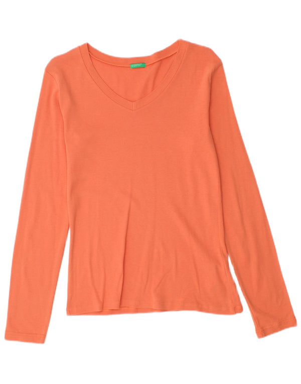 Top da donna Benetton manica lunga UK 12 cotone arancione medio