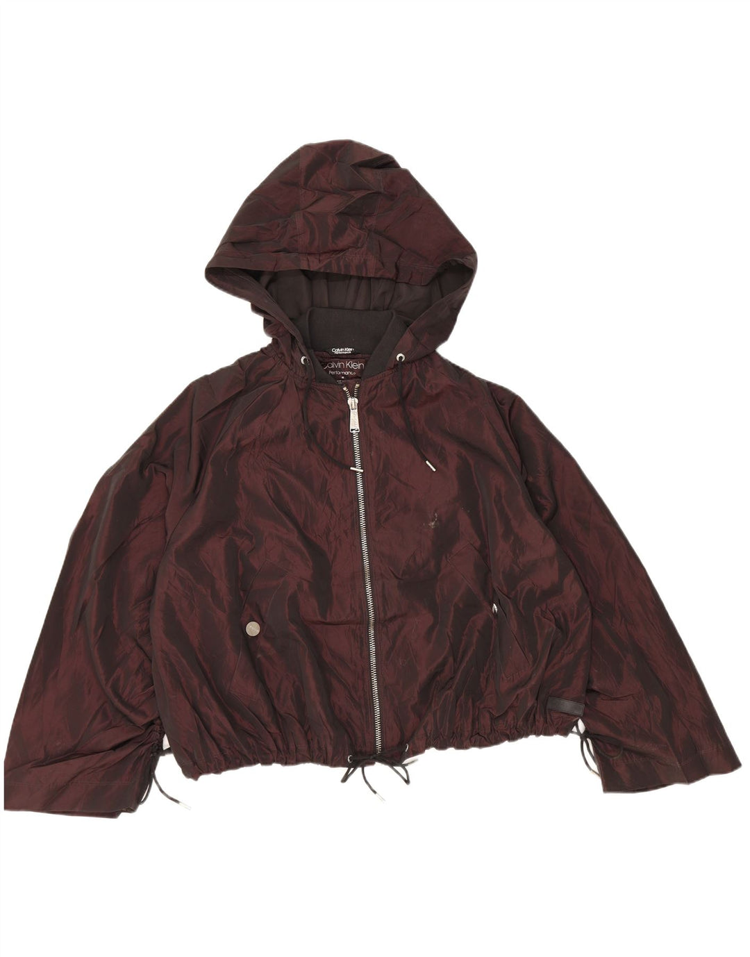 CALVIN KLEIN Giubbotto bomber oversize con cappuccio da donna UK 14 Bordeaux medio