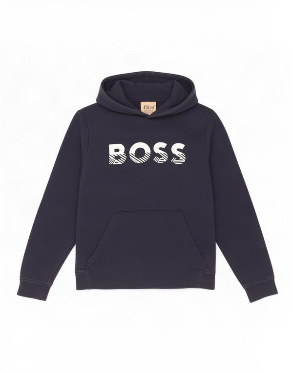 Felpa con cappuccio grafica da ragazzo Hugo Boss 8-9 anni in cotone blu navy