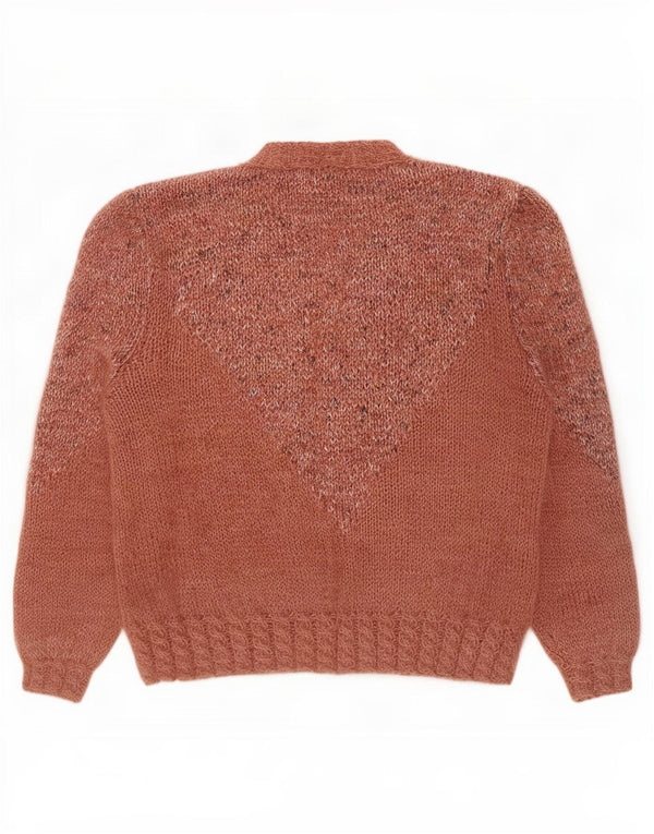 Maglione cardigan aperto oversize da donna vintage UK 18 XL rosa screziato