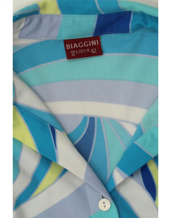 BIAGGINI Womens Abstract Pattern 3/4 Sleeve Shirt Blouse IT 42 Medium Blue Vintage Biaggini and Second-Hand Biaggini from Messina Hembry 