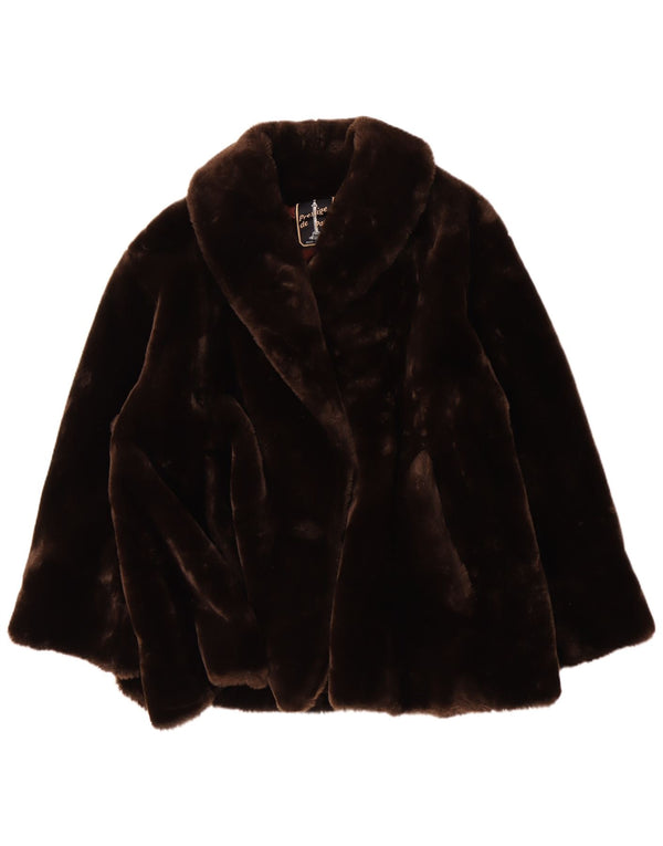 Giacca vintage da donna in pelliccia sintetica UK 20 2XL acrilico marrone