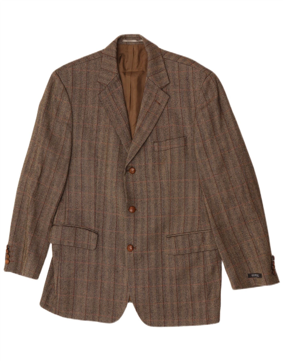 Giacca blazer da uomo a 3 bottoni Barisal IT 50 grande lana vergine a quadri marroni