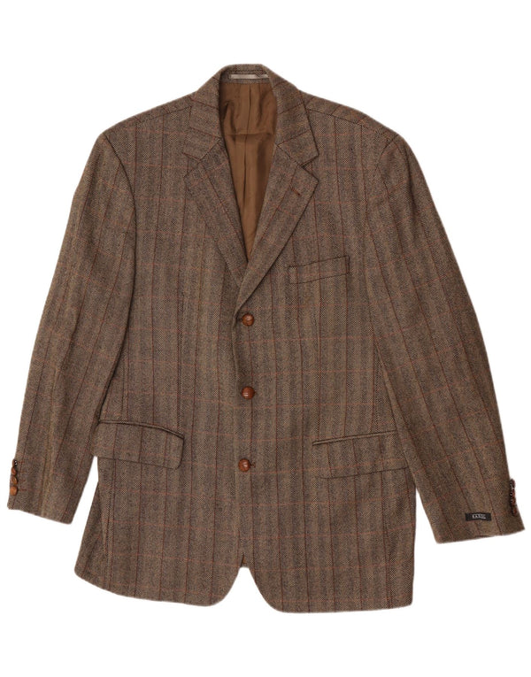 Giacca blazer da uomo a 3 bottoni Barisal IT 50 grande lana vergine a quadri marroni