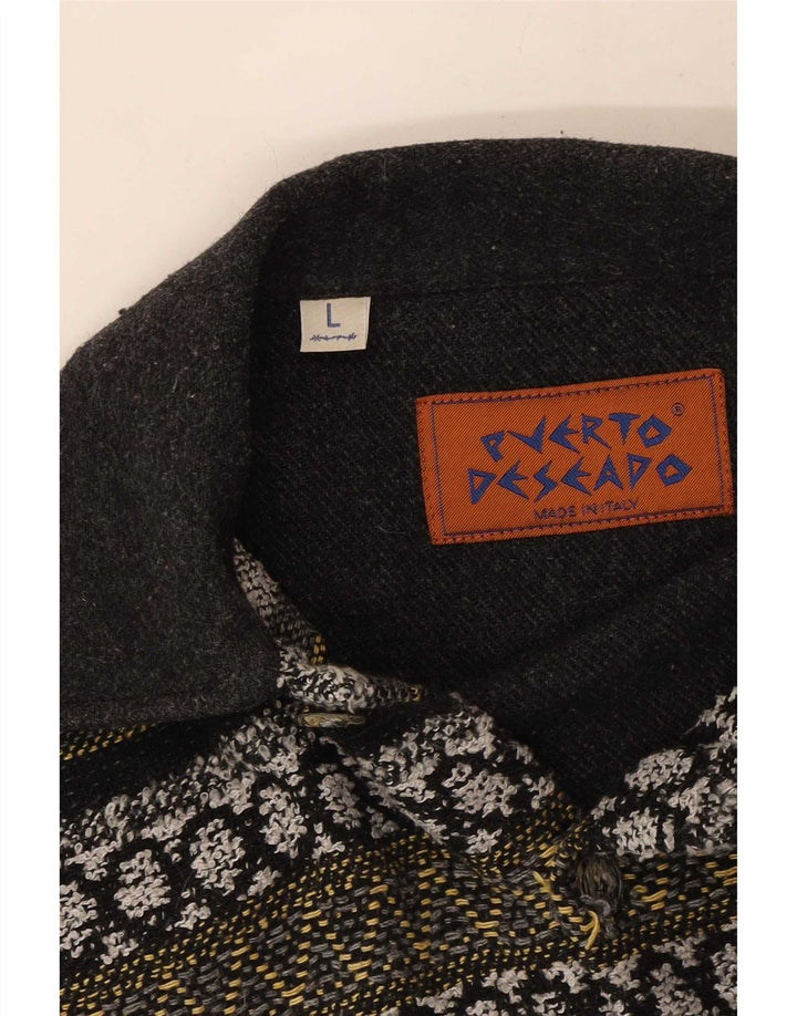 Camicia vintage da uomo in flanella grande grigia geometrica