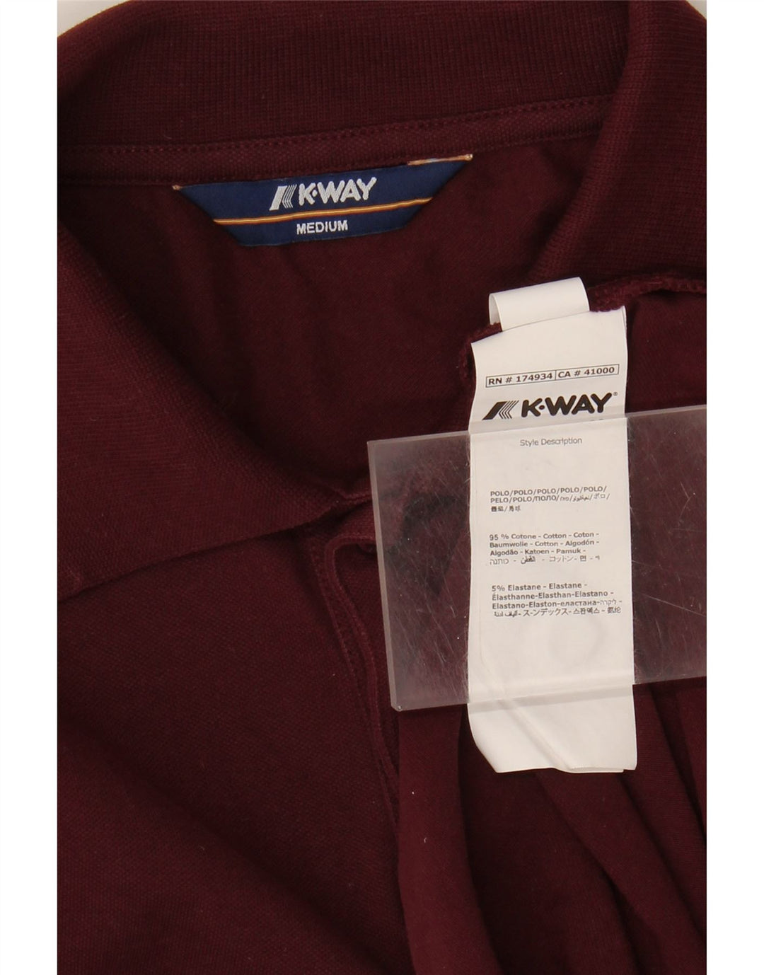 K-WAY Mens Long Sleeve Polo Shirt Medium Burgundy Cotton