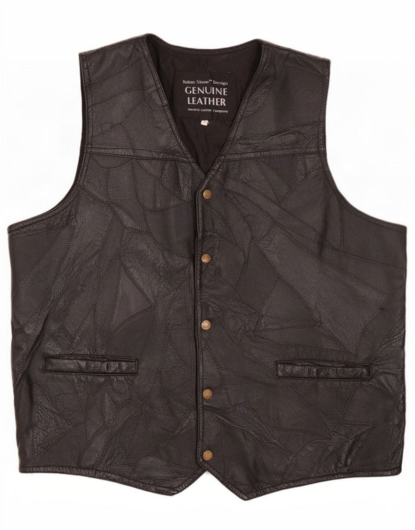 Gilet in pelle vintage da uomo grande nero