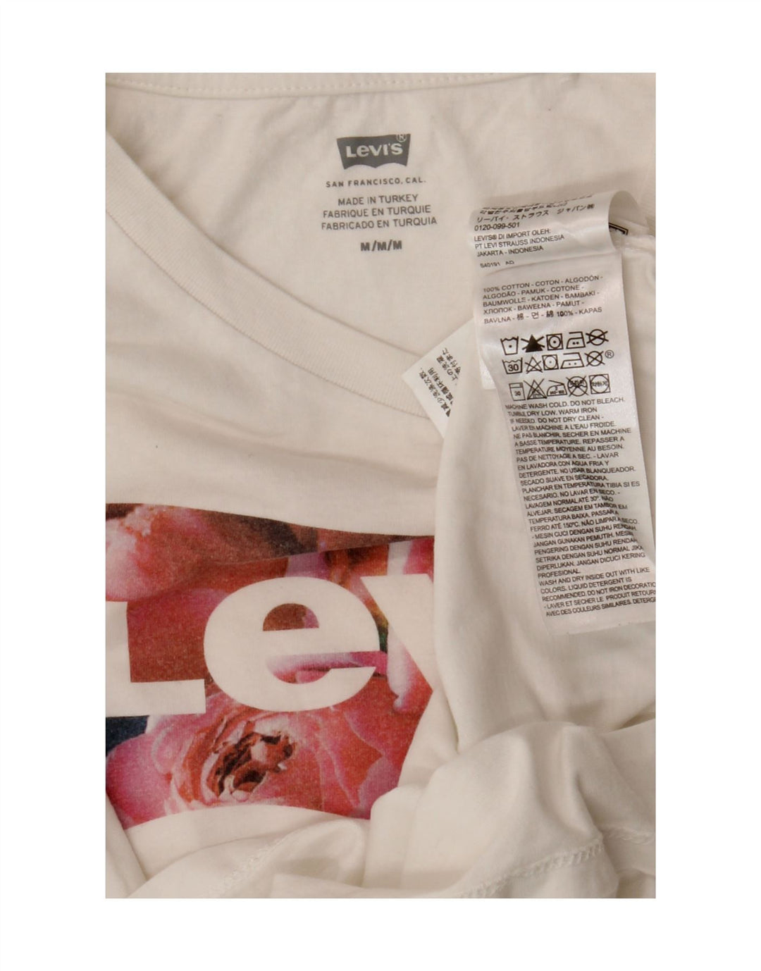 T-shirt grafica da donna Levi's Top UK 12 cotone bianco medio