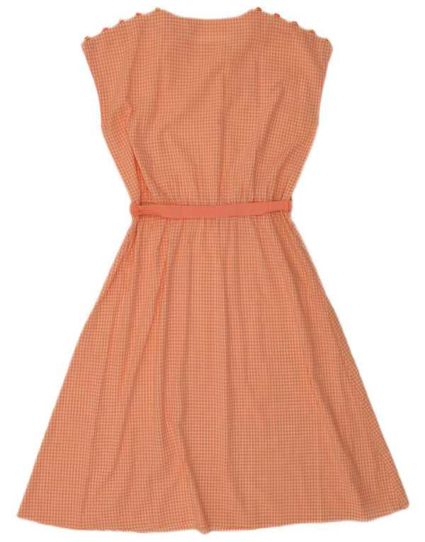 Abito vintage da donna senza maniche a trapezio UK 16 grande percalle arancione